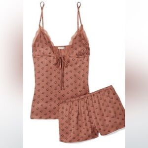 Love Stories | Lotty lace-trimmed printed silk pajama set - NWT